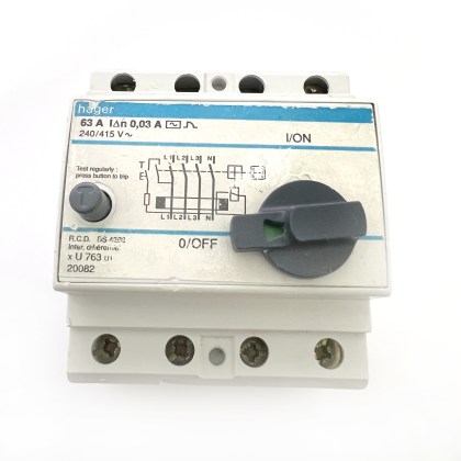 Hager U763 U1 20082 63A 63 Amp 30mA RCD 3 4 Pole Phase 3P+N Circuit Breaker Type AC